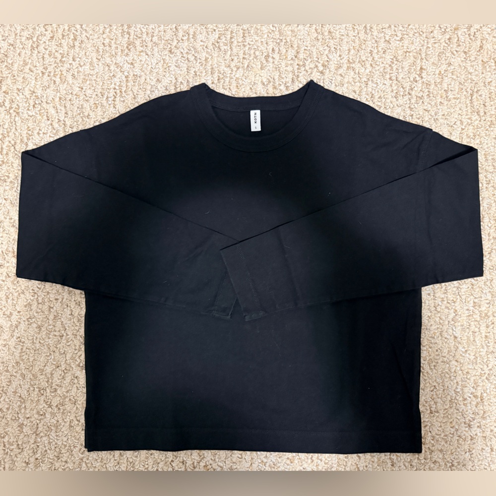 KOTN Black Long Sleeve Boxy Crewneck Top